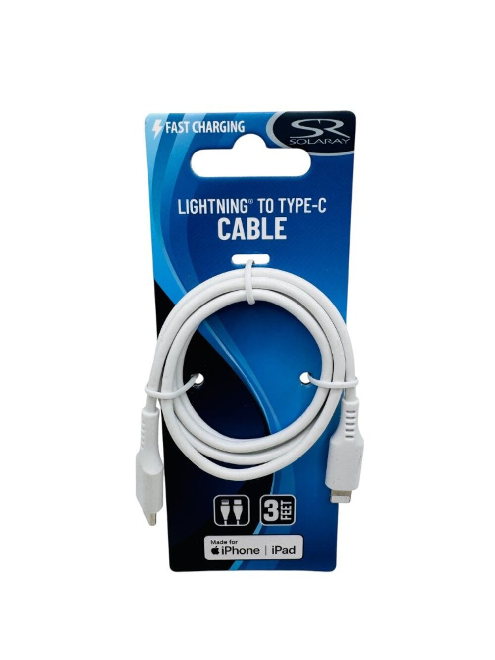 Solaray Fast Charging To Type-C Cable 3 Ft White Fast Charging For iPhone iPad
